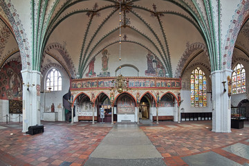 Obraz premium Lubeck, Germany. Interior of former church of Heiligen-Geist-Hospital (Hospital of the Holy Spirit). The hospital was founded in 1227. The church building was completed in 1286.