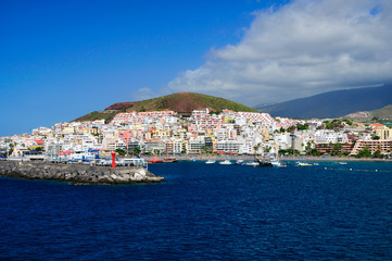 Curtains Harbor in Los Cristianos resort town in Tenerife, Canary Islands, Spain
