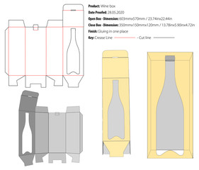 Wine box packaging design template gluing - snap lock - die cut - vector