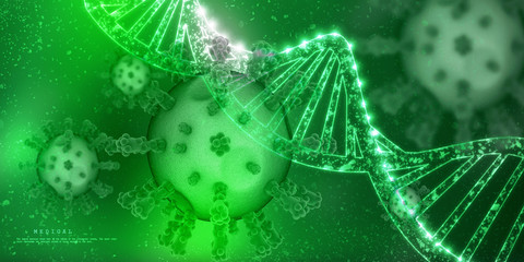3d render Corona virus disease COVID-19. Microscopic view of a infectious virus