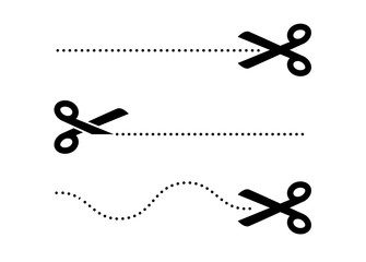 Scissor cut line icon. Black scissor border paper background cutout line coupon