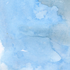 Watercolor illustration. Texture. Watercolor transparent stain. Blur, spray. Blue and gray.
