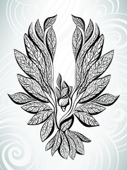 Silhouette of a bird from leaves