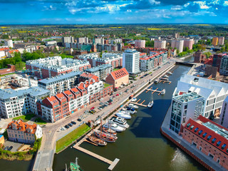 Fototapeta premium Aerial view of the old town in Gdansk with amazing architecture at summer, Poland