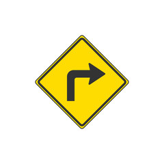 Yellow Right Turn Ahead Sign Isolated On White Background. Traffic Symbol Modern Simple Vector Icon
