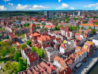 Naklejka premium Aerial view of the old town in Gdansk with amazing architecture at summer, Poland