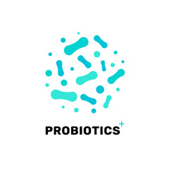 Probiotic bacteria logo. Bifidobacteria lactobacillus gut acidophilus. Lactic prebiotic healthy flora care
