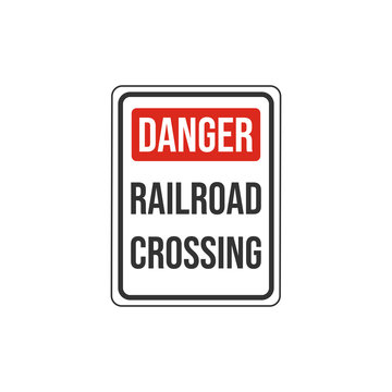 Danger Railroad Crossing Sign Isolated On White Background. Caution Symbol Modern Simple Vector Icon