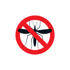Anti mosquito repellent logo. Stop insects spray icon. Dangerous bloodsucking flying midge caution logo. Disease transmitters sign. Red crossed circle isolated anopheles, dengue carrier vector symbol - obrazy, fototapety, plakaty
