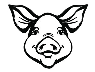 Pig head Farm animal. Vector black graphic illustration isolated on white. Pig portrait printable file