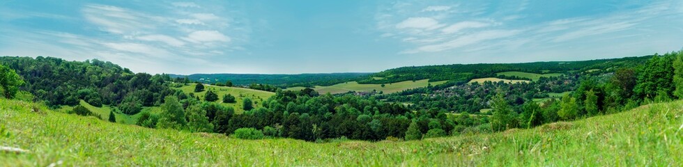 Panoramic view of the hills and meadows of Surrey
