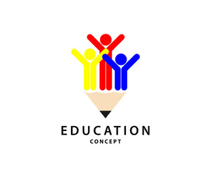 Happy student with different derections. Educations and logo concept.