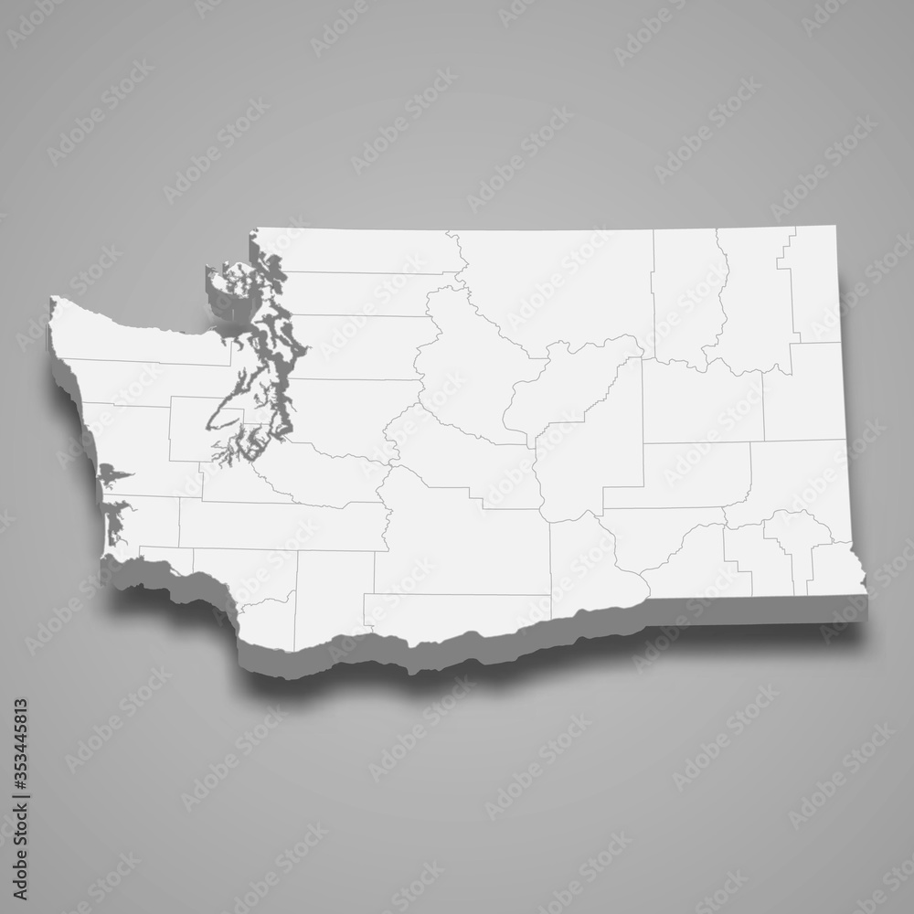 Wall mural washington 3d map state of united states template for your design