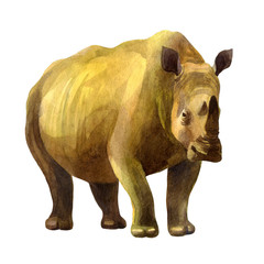Watercolor illustration, rhino. Isolated freehand drawing of a rhino on a white background.