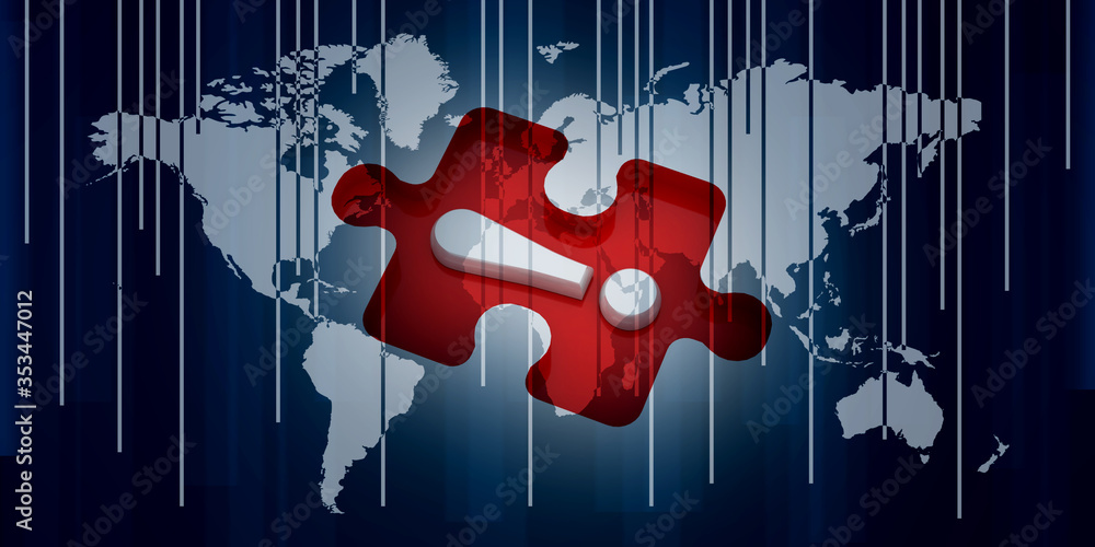 Poster 3d rendering exclamation sign in puzzle