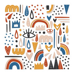 Big set of hand drawn various shapes and doodle objects. Abstract contemporary modern trendy vector illustration. Vector elements isolated on a white background.