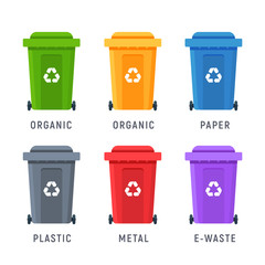 Trash container bin icon. Garbage can metal recycle basket box for trash waste symbol