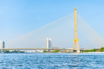 The Rama VIII bridge over the Chao Phraya river in Bangkok, Thailand.