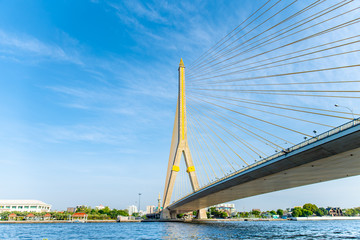 The Rama VIII bridge over the Chao Phraya river in Bangkok, Thailand.