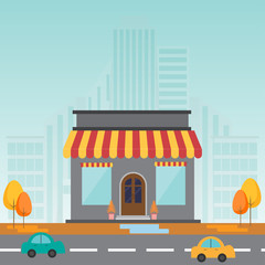 Store building in flat style.Vector illustration.