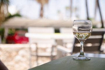 glass of wine overlooking the outside, Greek island of Kos
