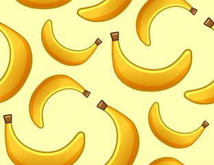 Fototapeta na wymiar Bananas seamless pattern on yellow background. Print for textile, decor, site.