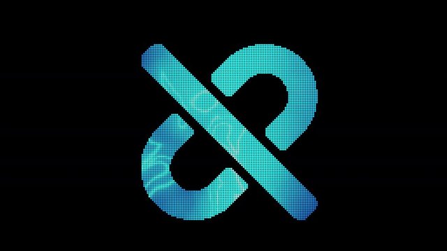 The symbol unlink is assembled from small balls. Then it shimmers with blue. It crumbles and disappears. In - Out loop. Alpha channel