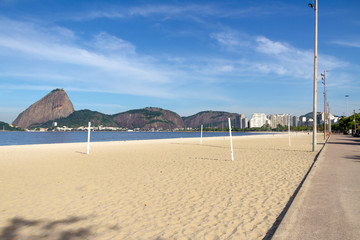 flamengo beach in rio de janeiro with the sugarloaf in the background.