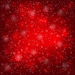 Red Christmas background with shining snowflakes. Vector illustration.