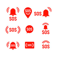 Sos icon emergency alarm button. SOS sign symbol lifebuoy rescue isolated marker - obrazy, fototapety, plakaty