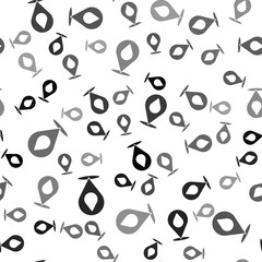 Black Water drop with location icon isolated seamless pattern on white background. Vector Illustration.