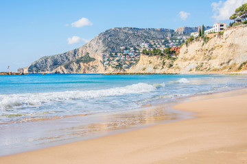 Calm Mediterranean sea and coast. Mascarat, Valencia, Spain