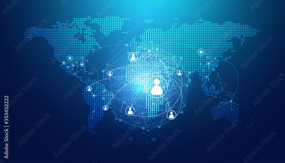 Poster abstract map dot and digital link people internet connection concept connecting and contacting onlin