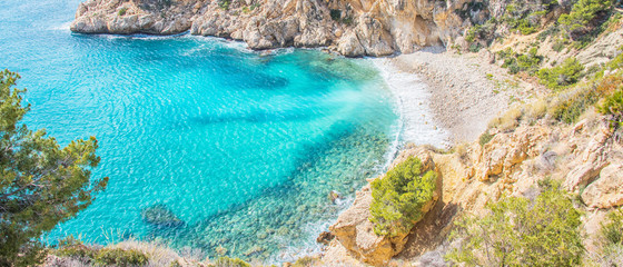 Calm Mediterranean sea and coast. Mascarat, Valencia, Spain