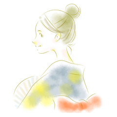 Fototapeta premium 浴衣の女性 水彩画
