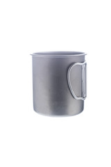 Iron mug with folding handles. Titanium mug for drinks.