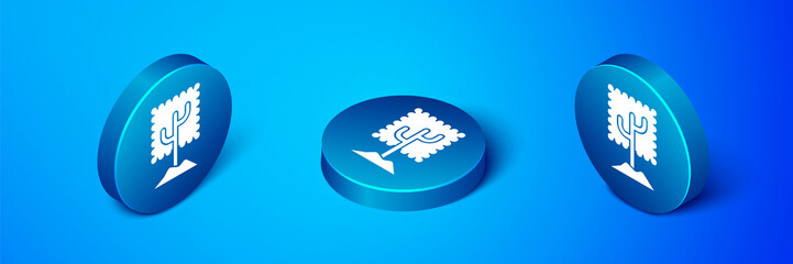 Isometric Tree icon isolated on blue background. Forest symbol. Blue circle button. Vector Illustration.