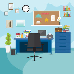 Business workplace in office interior.Vector illustration.
