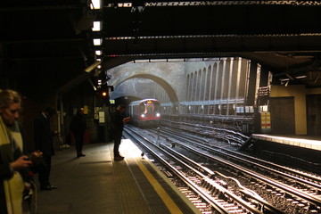 Train in tube station