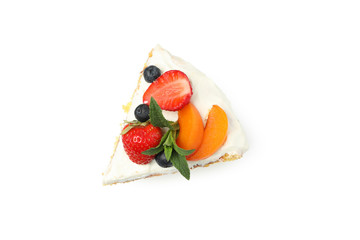 Piece of berry cream cake isolated on white background