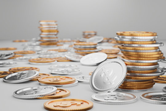 3d render - image of gold coin and gray coin, saving money financial goal concept.