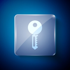 White House key icon isolated on blue background. Square glass panels. Vector Illustration.