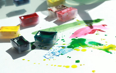 photo of water color art process in creative Studio