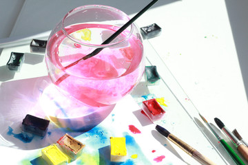 photo of water color art process in creative Studio