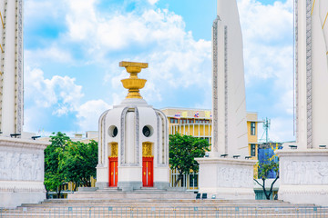 Democracy monument with blue sky in Bangkok, Thailand. The Democracy Monument is a historical of...