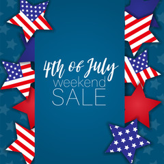 4th of July weekend sale banner. United States of America independence day holiday. National symbolics stars. Vector illustration.