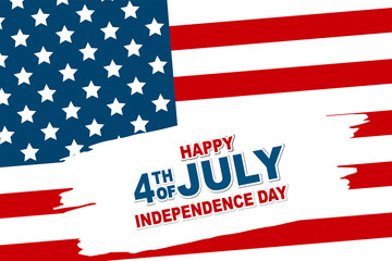 Happy 4th of July. USA independence day greeting card with American flag and lettering. Vector illustration.