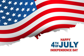 Fototapeta premium Happy 4th of July. USA independence day greeting card with American flag and lettering. Vector illustration.