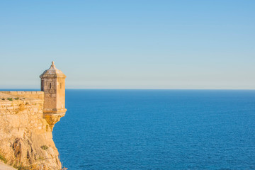 Fototapeta na wymiar Alicante, Spain - January 10, 2019: Santa Barbara Castle on Mount Benacantil above Alicante, Valencia, Spain