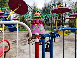Locked children's carousel during quarantine, which was announced due to the Kovid-19 coronavirus...